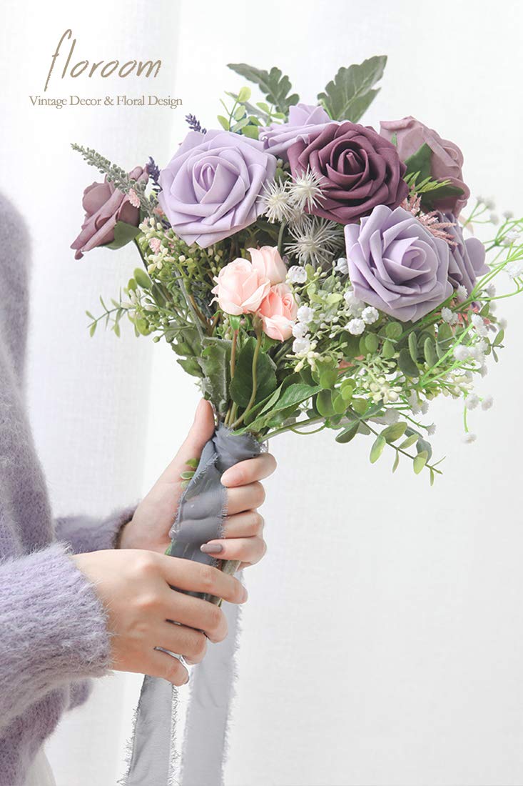 Floroom Artificial Flowers 50pcs Real Looking Lilac Foam Fake Roses with Stems for DIY Wedding Bouquets Baby Shower Centerpieces Floral Arrangements Party Tables Home Decorations - Image 3